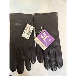 Grandoe Women's Leather 100% Cashmere Lined Gloves Brown OS NWT